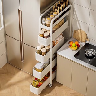 厨房夹缝置物架冰箱侧面夹缝抽拉柜落地零食小推车极窄隙缝收纳柜
