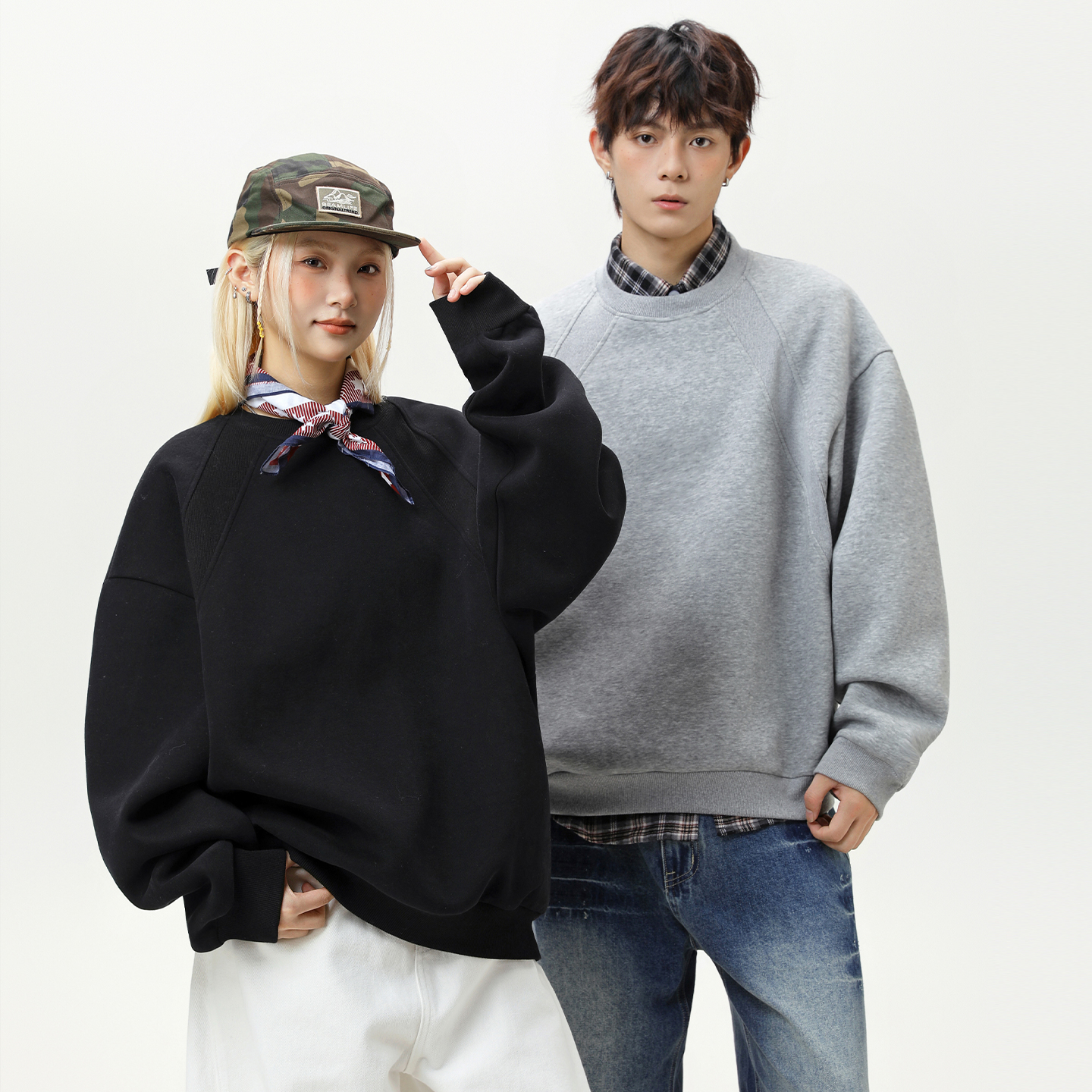 OFF-UP潮牌纯色宽松休闲卫衣