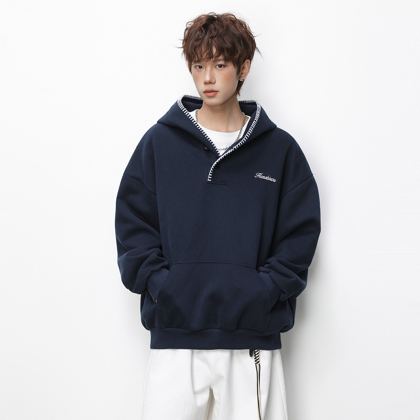 OFF-UP 简约运动风连帽卫衣2026新款高克重拉链开领宽松休