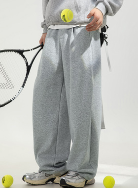 OFF-UP 简约风灰色阔腿裤男宽松垂感休闲裤运动直筒长裤