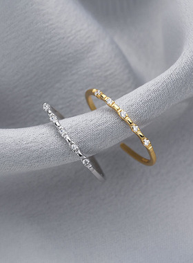 旭日镶钻细款素圈戒指女简约小众