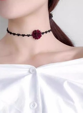 日韩简约黑色蕾丝项圈女颈带锁骨