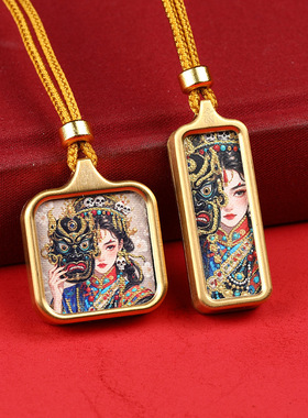 唐卡吊坠西藏手绘描金轧机拉姆前