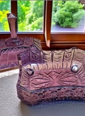 紫色欧式玻璃糖罐储物干果零食罐带盖茶几装饰摆件水晶玻璃收纳盒