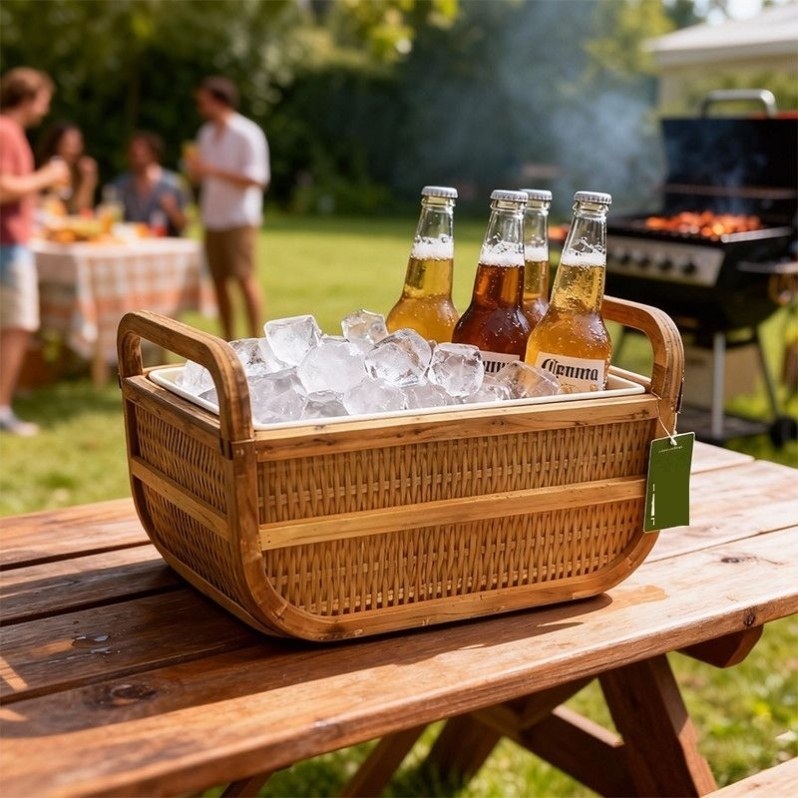 天然竹编实木冰桶蔬菜水果篮家用香槟红酒收纳户外露营啤酒桶