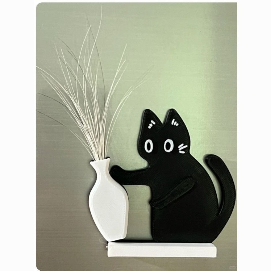 小猫推瓶子磁吸式猫胡子冰箱贴收纳猫咪毛发胡子收集摆件可插花