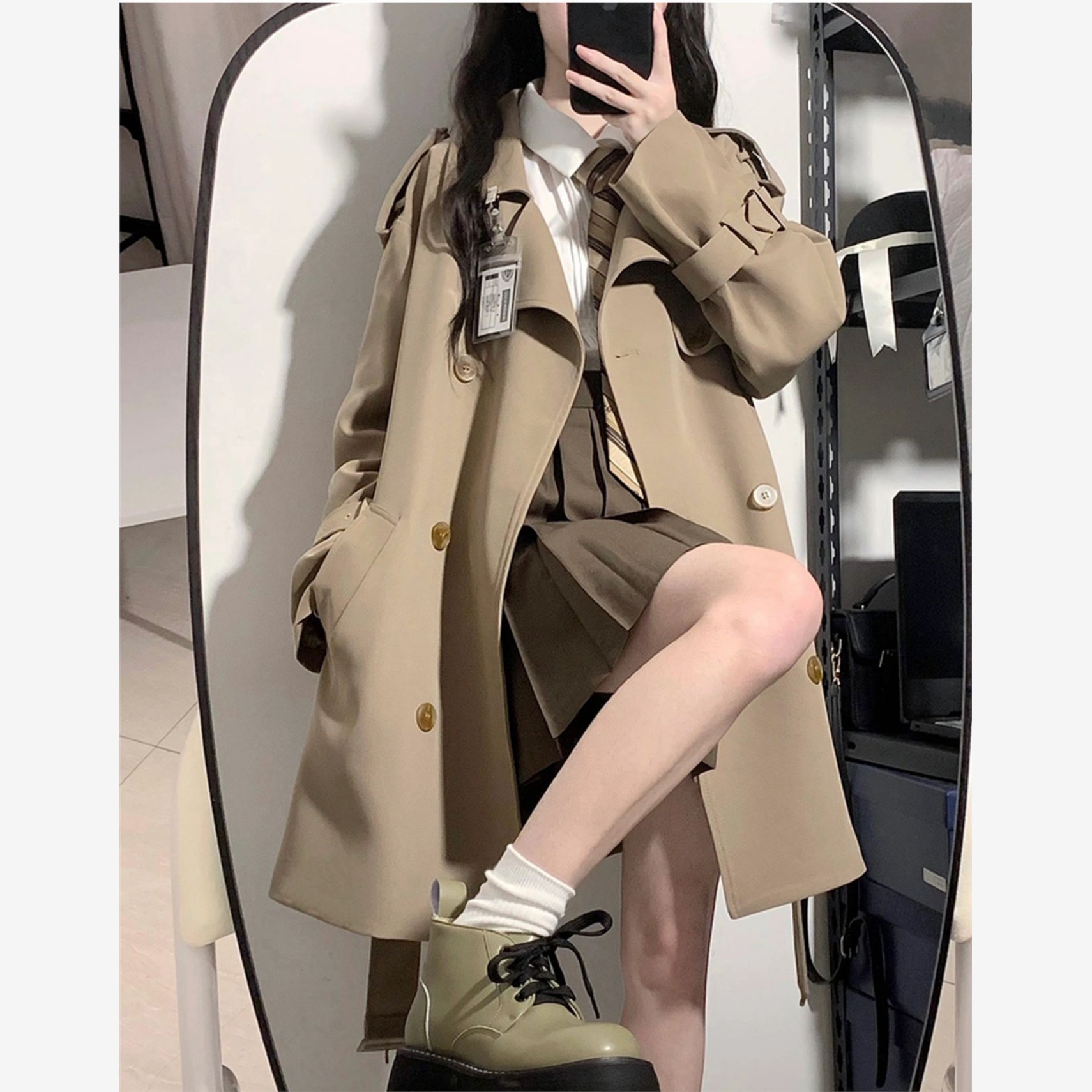 黑色中长短款风衣女2025春秋新款韩系小个子学生上衣卡其色JK外套