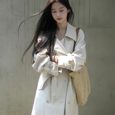 白色风衣外套女2025新款韩系中长款小个子英伦风高级感大衣超好看