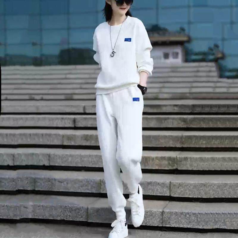 休闲运动套装女2025新款宽松时尚减龄圆领卫衣洋气显瘦长裤两件套