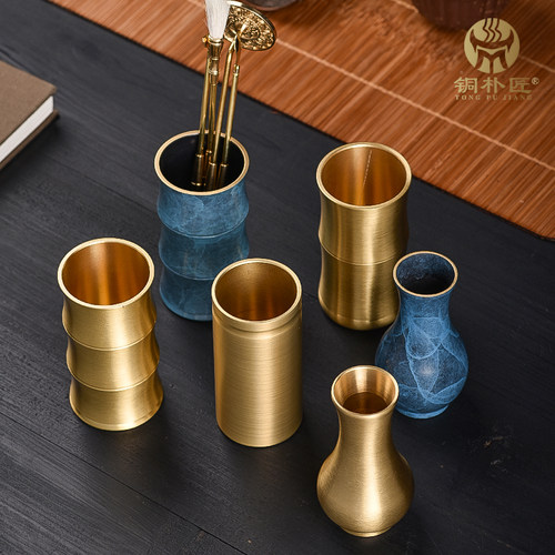 纯黄铜香道套装打香篆工具收纳瓶