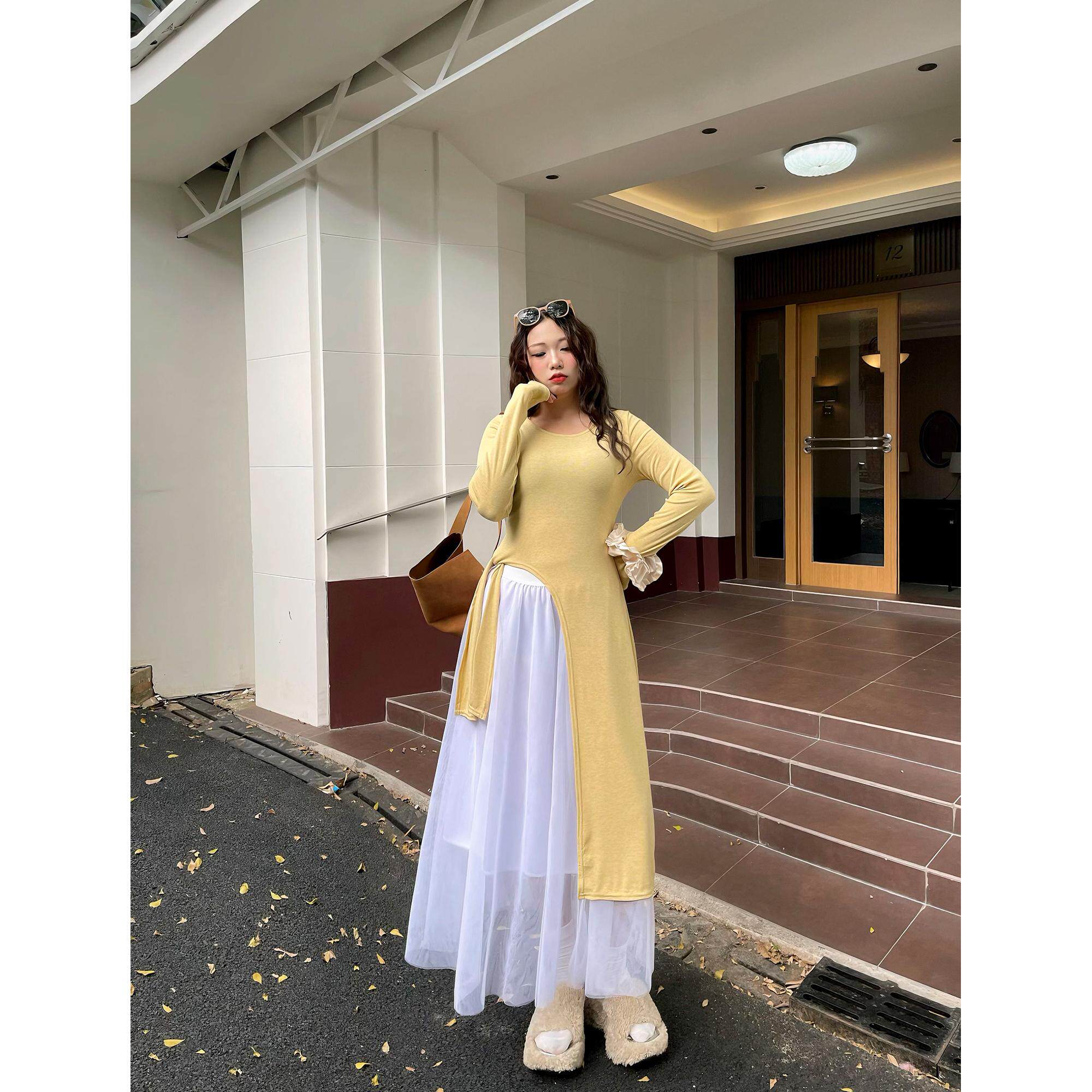 南黑微胖甜美时尚套装女大码设计感不规则上衣胖mm松紧腰半身裙女