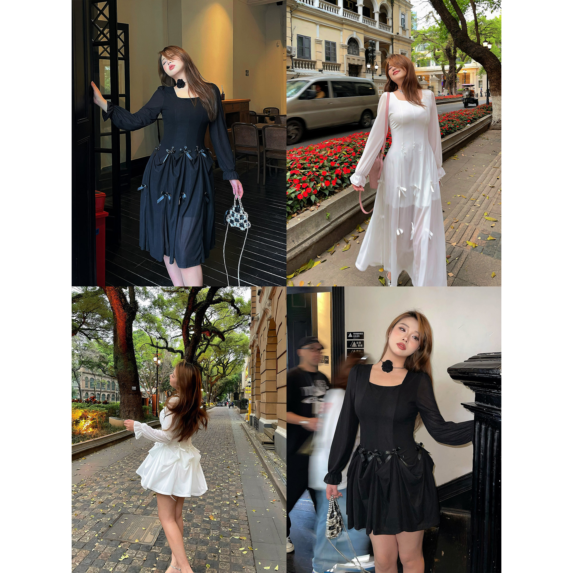 南黑微胖mm纯欲设计感白色长袖连衣裙女夏季新款大码显瘦度假长裙