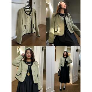 南黑微胖法式名媛小香风外套女大码秋冬新款修身百搭胖mm短款上衣