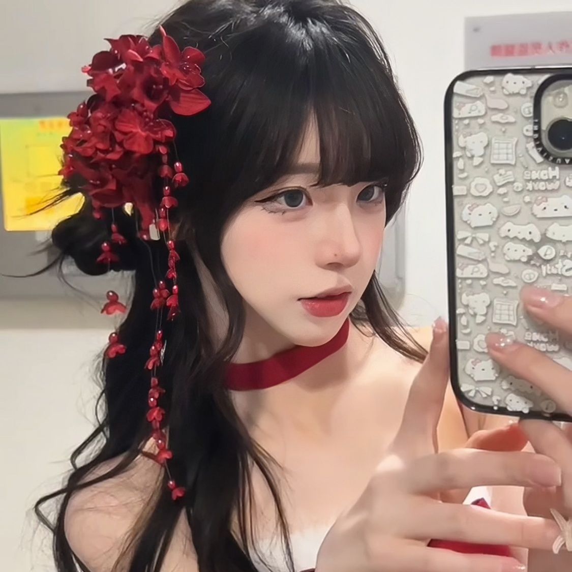 铃兰花朵红色头饰流苏发