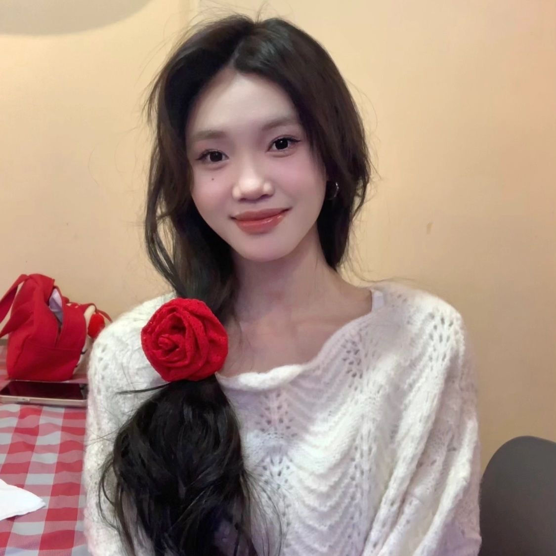 新款ins风镂空布料玫瑰花发圈大肠圈头饰手工气质百搭款少女韩国
