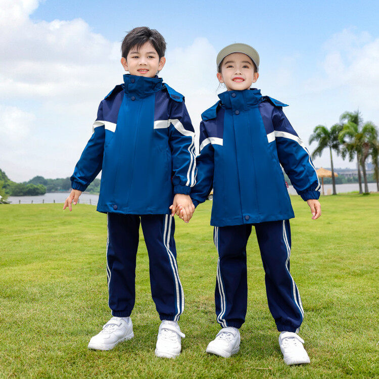 小学生校服冲锋衣三件套冬装儿童一年级班服套装幼儿园园服深蓝色