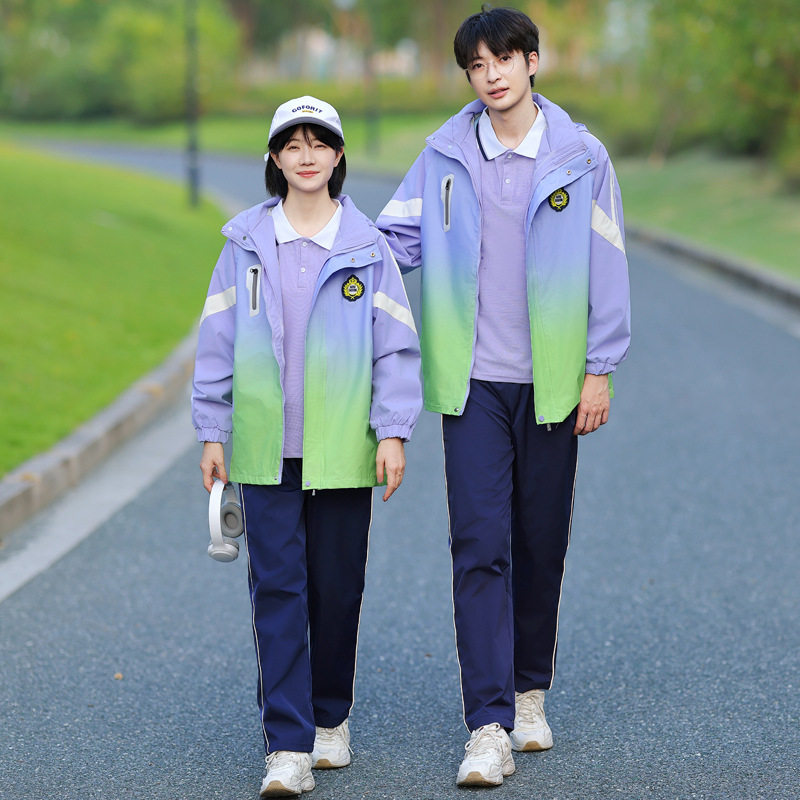 高中校服套装秋冬季加厚冲锋衣初中生学院风校园班服运动会三件套