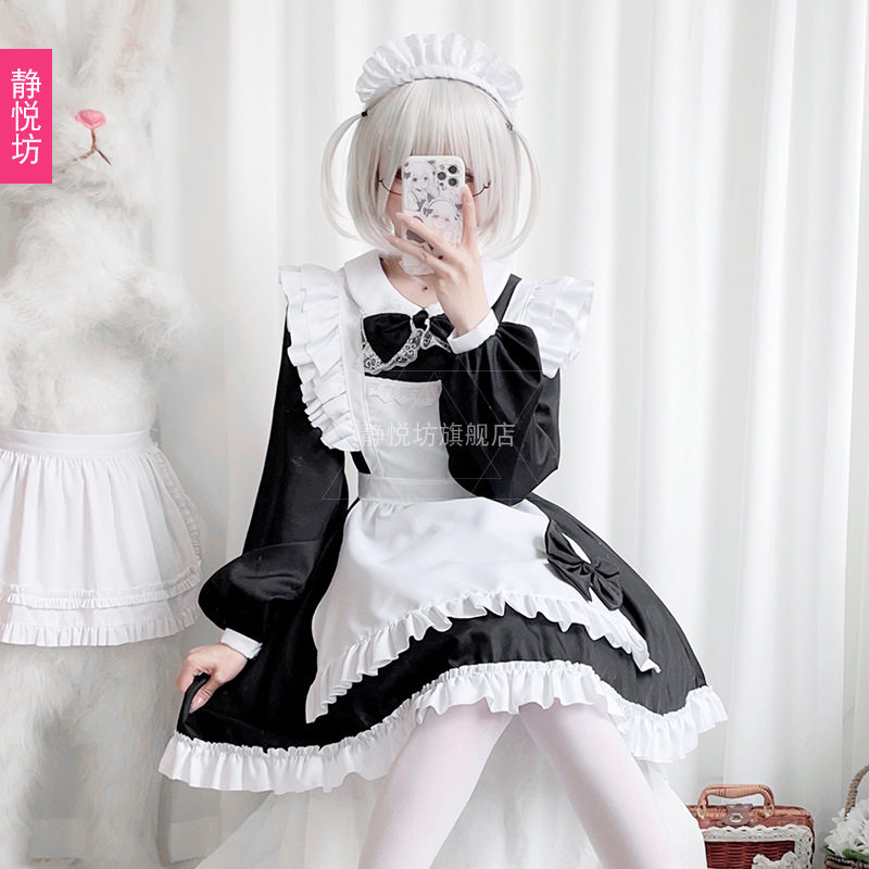 大码女仆装cosplay动漫服装黑白软妹长袖连衣裙cos服lolita公主裙