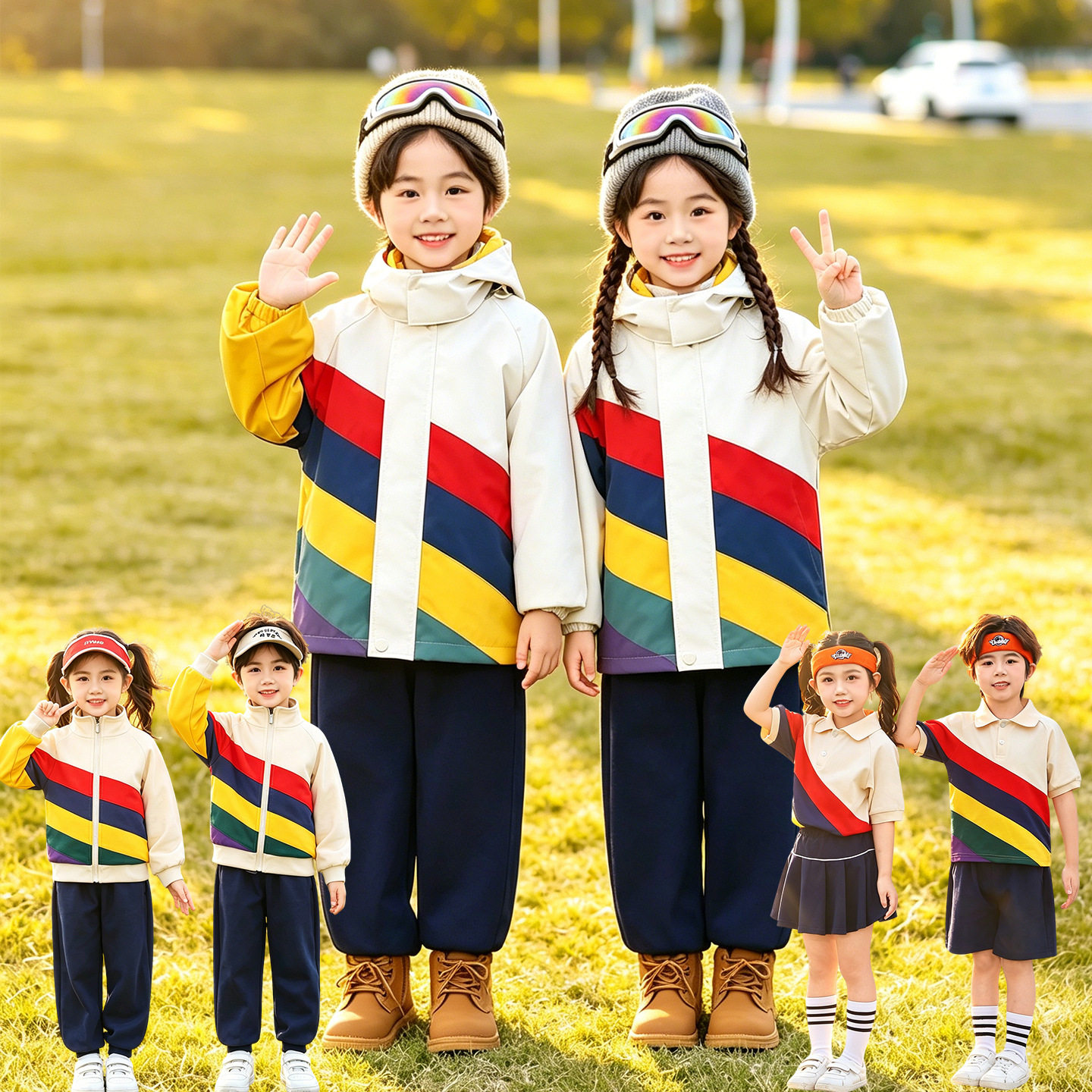 幼儿园春秋装三件套园服紫色秋冬运动校服中小学生冲锋衣班服批发