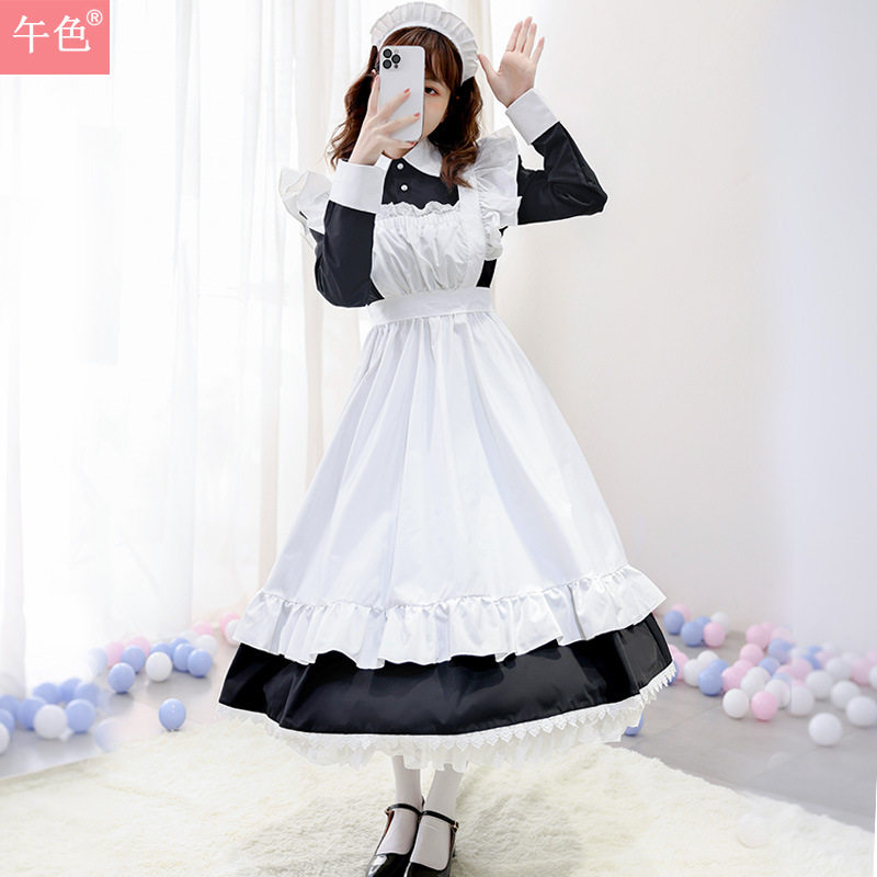 日系可爱女仆围裙连衣裙黑色传统女佣长裙女仆装长款cosplay服装