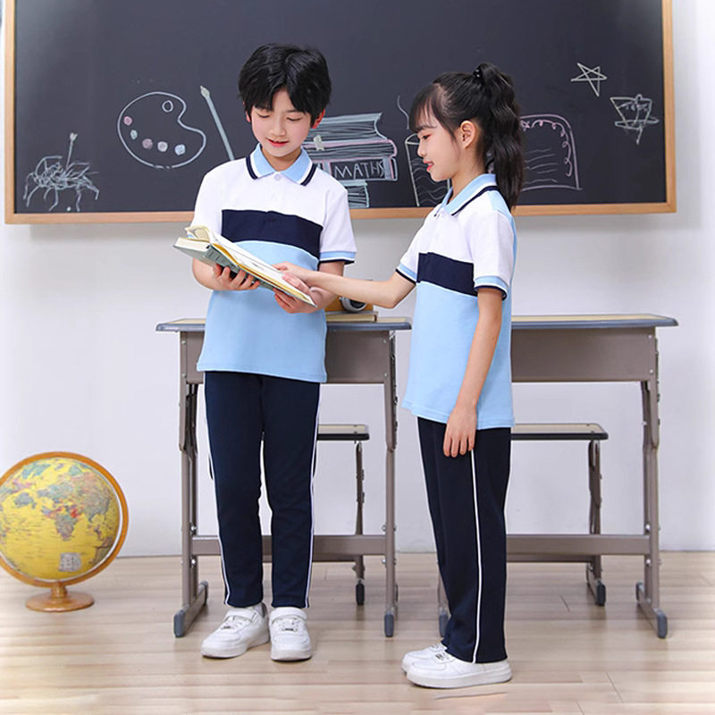 中小学生儿童夏春秋校服翻领短袖套装高中生运动风班服园服三件套