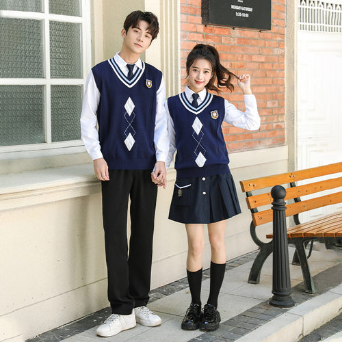 中小学生秋冬季校服套装 背心三件套高中生学院风班服 jk制服批发