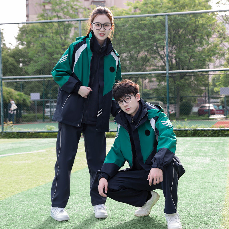 冲锋衣三件套加厚校服套装中学生学院风冬季高中生初中生班服秋装