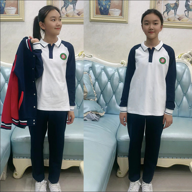 胜芳镇东升小学 春秋季中学生校服套装初高中生长袖T恤班服三件套