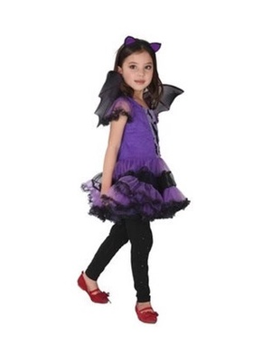 万圣节角色舞会装儿童表演紫色蝙蝠翅膀服女巫纱裙舞台演出服