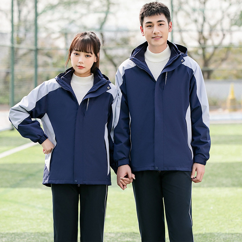 校服冲锋衣初中高中学生冬季三件套学院风班服小学加厚外套加绒裤