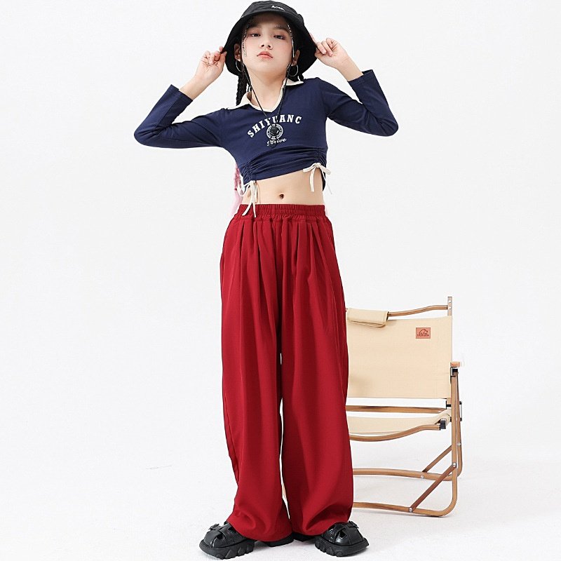 儿童爵士舞演出服装女童秋季露脐模特走秀训练舞蹈练功服表演