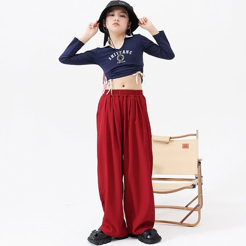 儿童爵士舞演出服装女童秋季露脐模特走秀训练舞蹈练功服表演