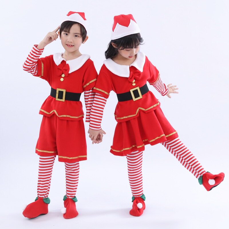圣诞服装儿童亲子装小精灵表演服cosplay成人圣诞节服装表演出服