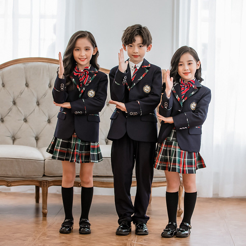 幼儿园园服春秋装小学生校服西装套装学院风儿童班服英伦风三件套