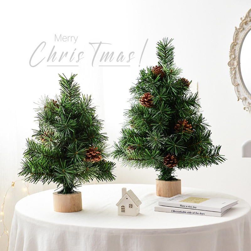 NUCHI跨境圣诞装饰品小型开花松果圣诞树套餐装饰圣诞节桌面摆件