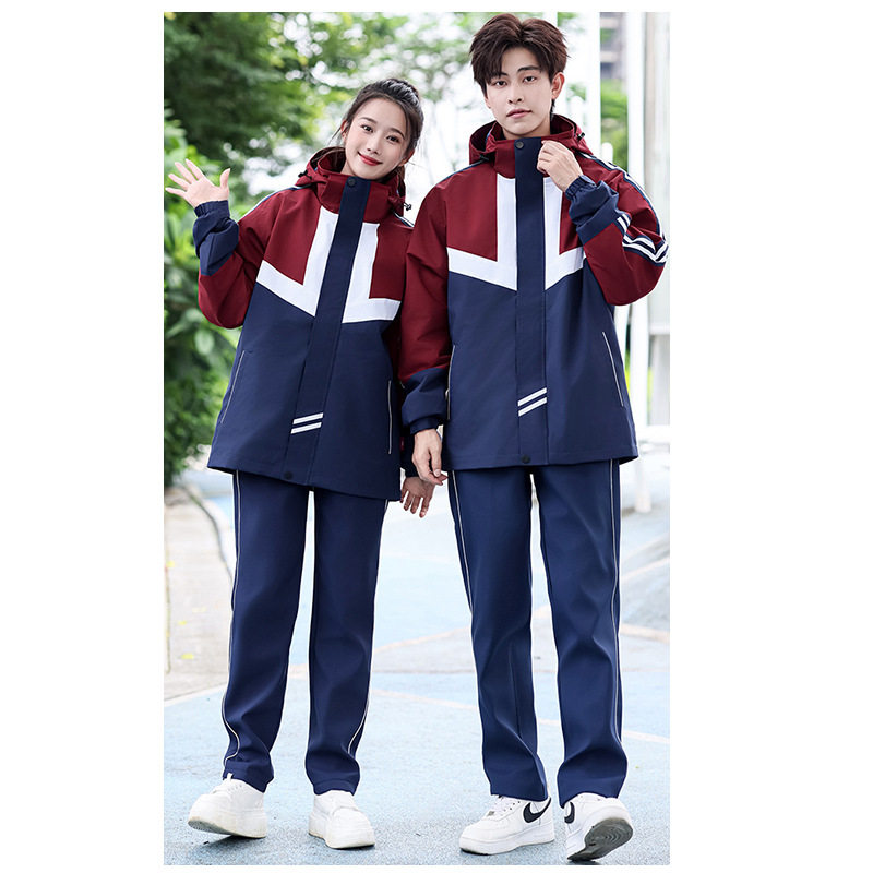 中学生冬季冲锋衣三合一保暖校服秋冬装初高中生班服套装加厚外套