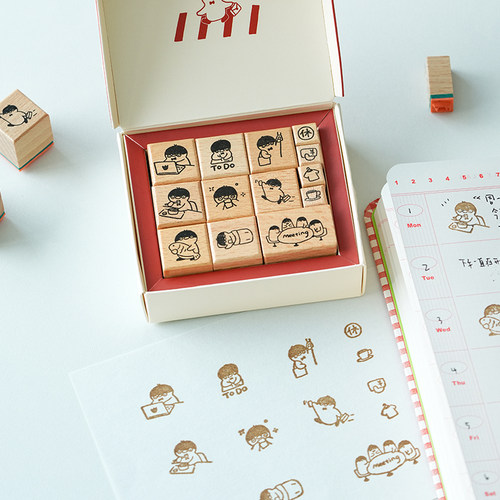 白日几何正品卡乐鹅系列第一弹打工鹅木质手帐印章可爱卡通图案DIY迷你盖章装饰原创木头印章单枚手账日记diy