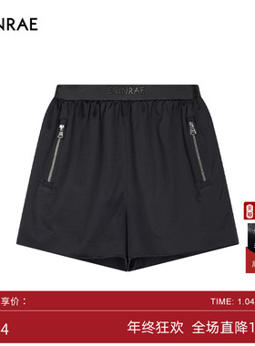 ERINRAE丨黑色松紧腰短裤女拉链口袋百搭小黑裤EG231397PL20