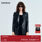 ERINRAE 收腰外套EG341182VI20 西装 秋季 黑色皮衣PU皮时尚