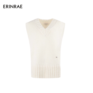 EF3M6241PC10 白色羊毛针织马甲V领套头上衣百搭女装 ERINRAE 秋季