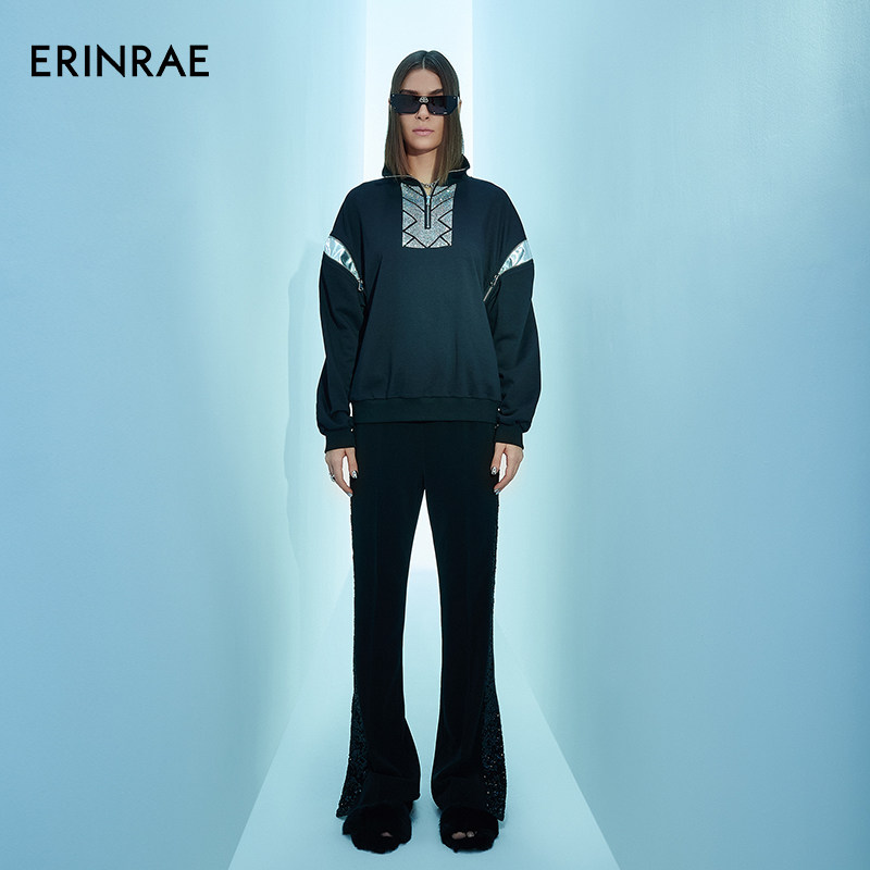ERINRAE丨拼色卫衣长袖休闲运动拉链套头拼接上衣EF115027CO20
