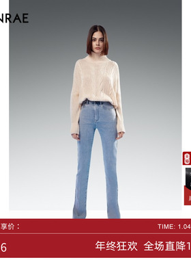 ERINRAE丨浅蓝色显瘦马蹄裤高腰开叉百搭牛仔长裤EE4N2227CO81