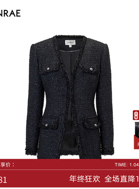 ERINRAE丨秋冬新款V领小香风格纹外套收腰时髦外搭EF444290PL20