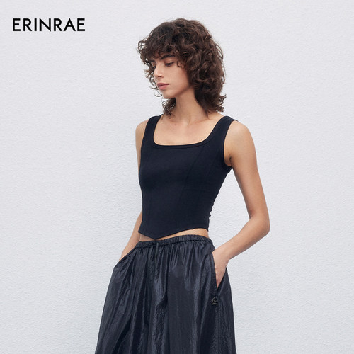 ERINRAE丨方领修身气质百搭黑色女士针织背心EG113191VI