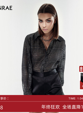 ERINRAE丨【小鬼同款】夏季黑色时尚格纹设计感衬衫EF214212SE20