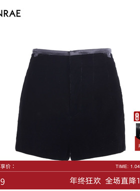 ERINRAE丨丝绒中腰短裤黑色休闲百搭神裤女显瘦裤子EF131221VI20