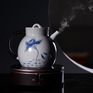 苏打釉白泥青花手绘陶瓷茶壶开片可养大号煮茶器家用电陶炉套装