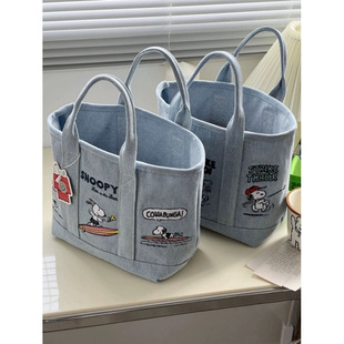 史努比刺绣日系可爱帆布包宝妈外出手拎包便当包上班族手提包女