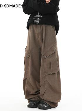 SOLIDSDMADE 美式潮牌大口袋工装裤子男秋季百搭宽松阔腿休闲长裤