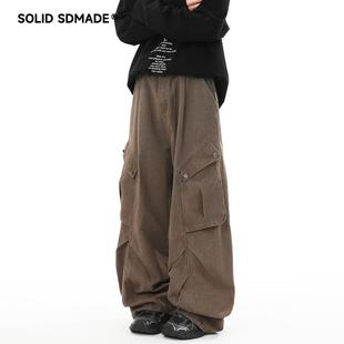 SOLIDSDMADE 美式潮牌大口袋工装裤子男秋季百搭宽松阔腿休闲长裤